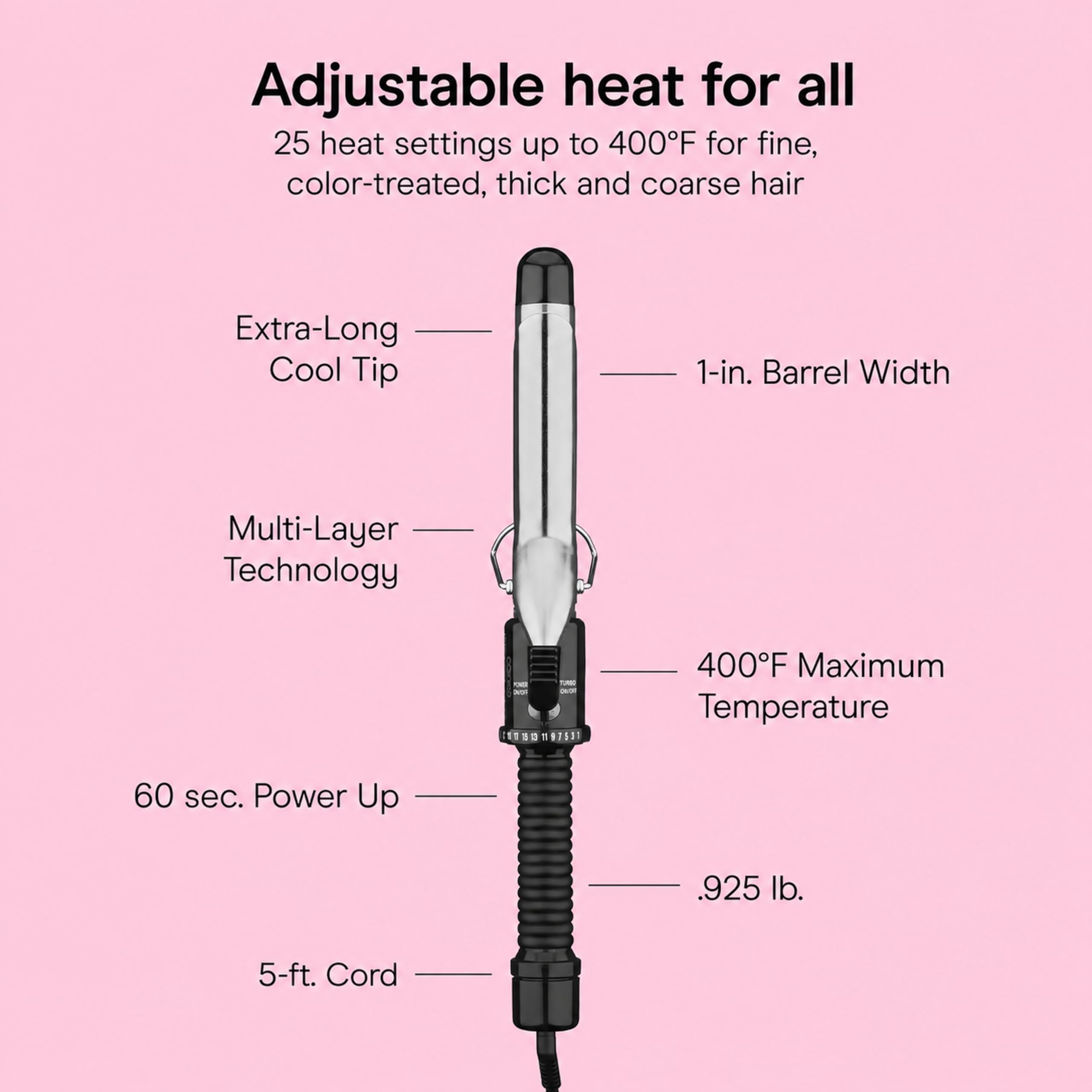 Conair extra-long cool tip detail for safer handling and better control while curling