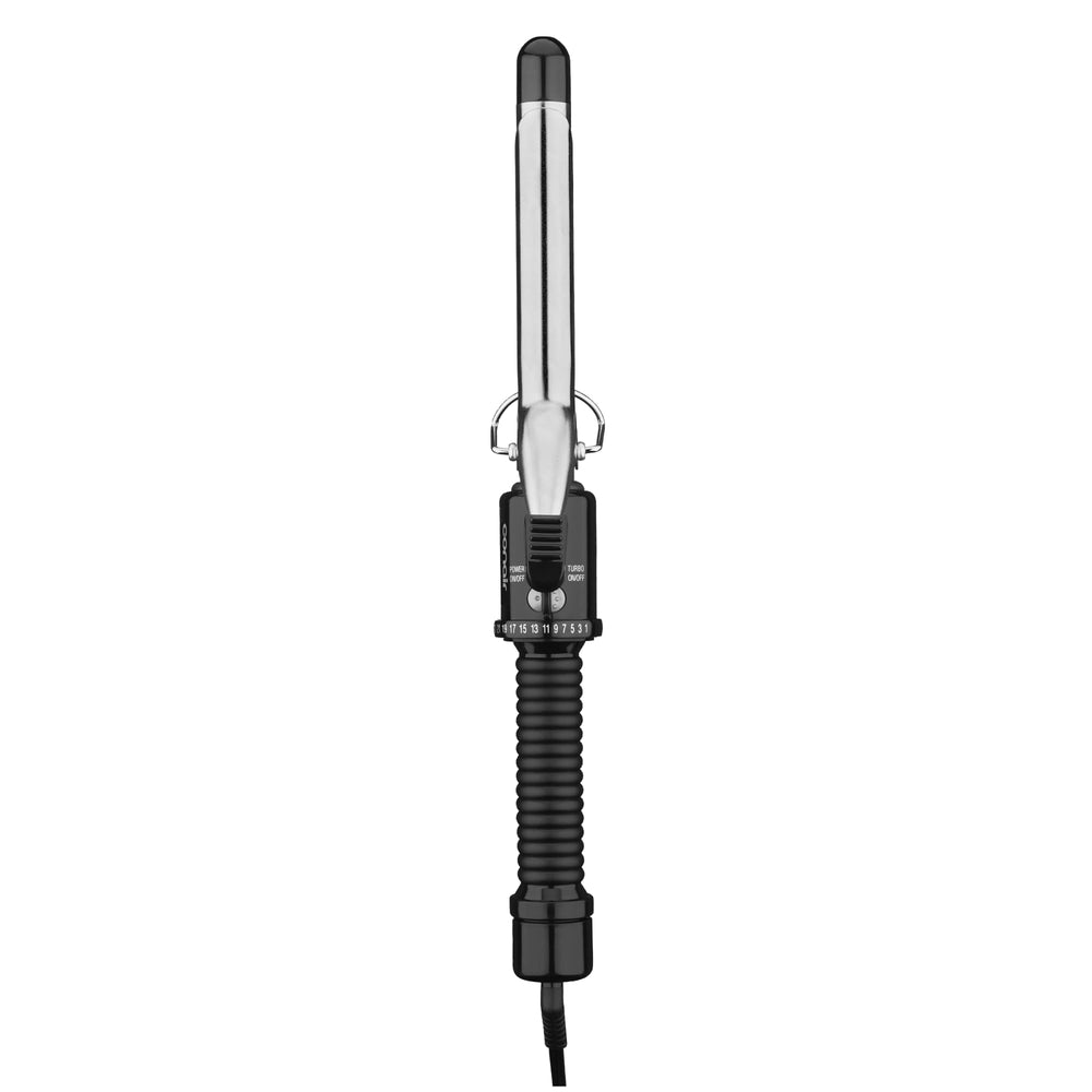 Conair curling iron front view showing barrel and controls for precise styling