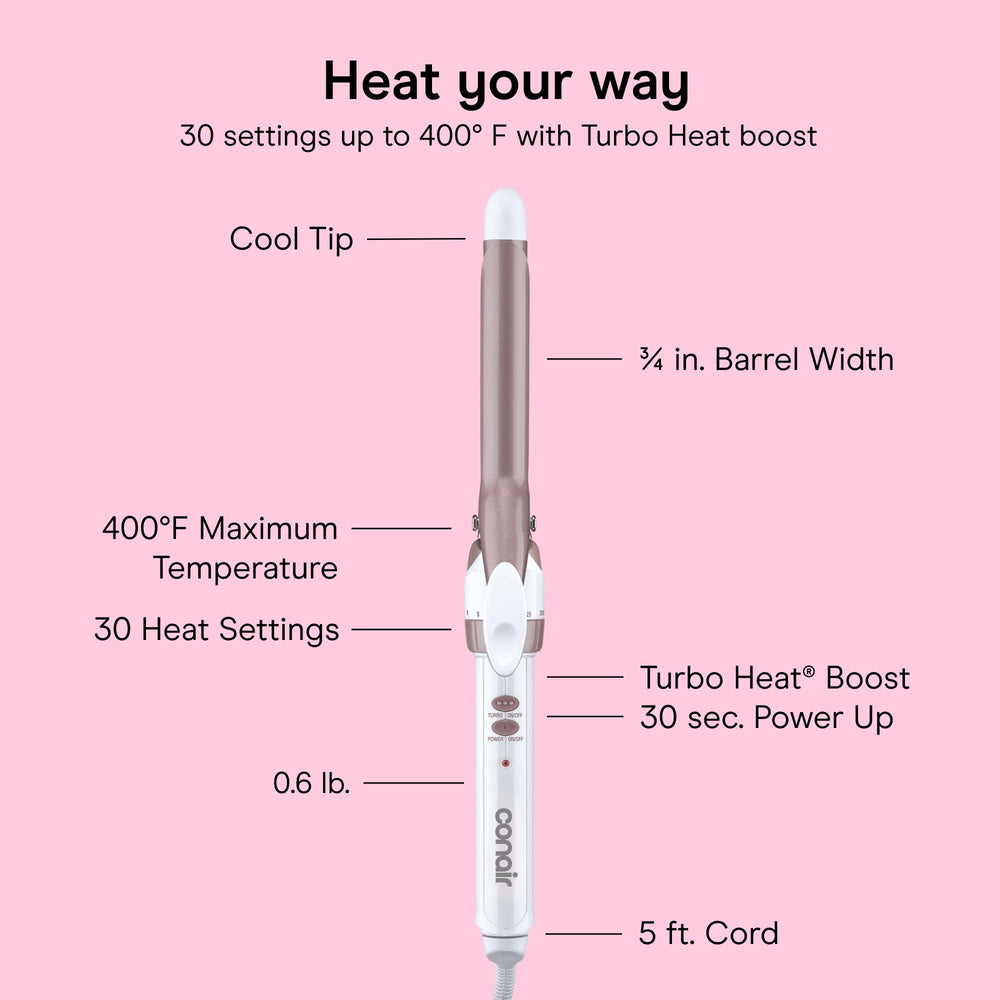 Conair curling iron in use on short hair creating defined tight curls and volume