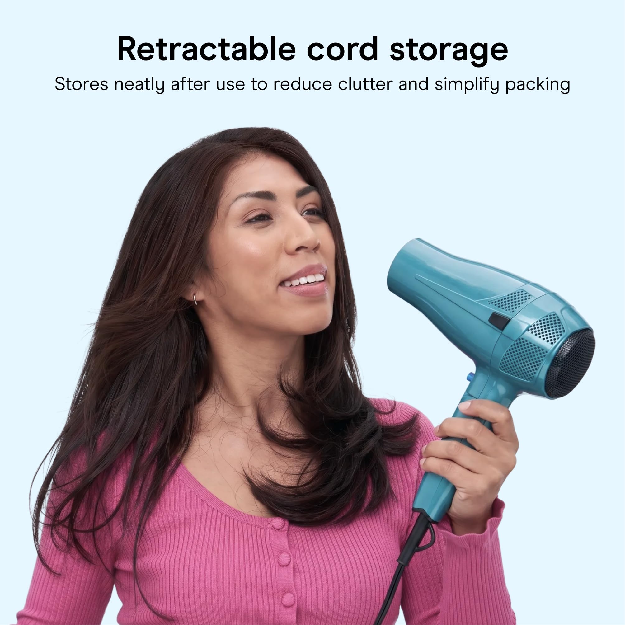 Conair dryer in hand scale showing lightweight comfort and easy handling