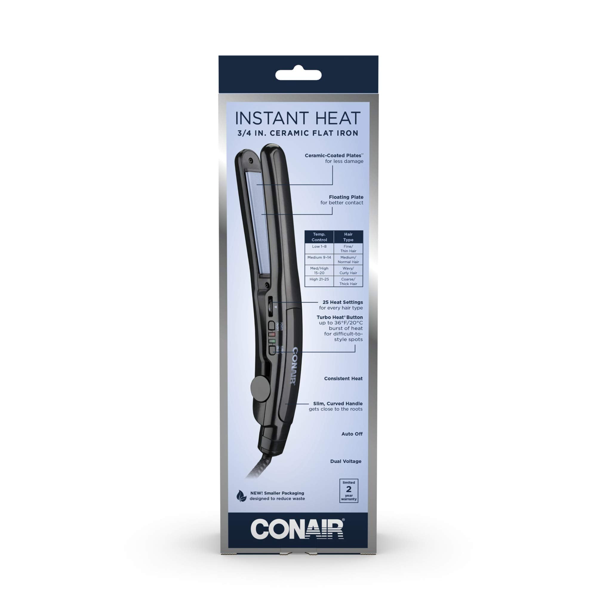 Conair control panel and label showing 25 heat settings for tailored styling