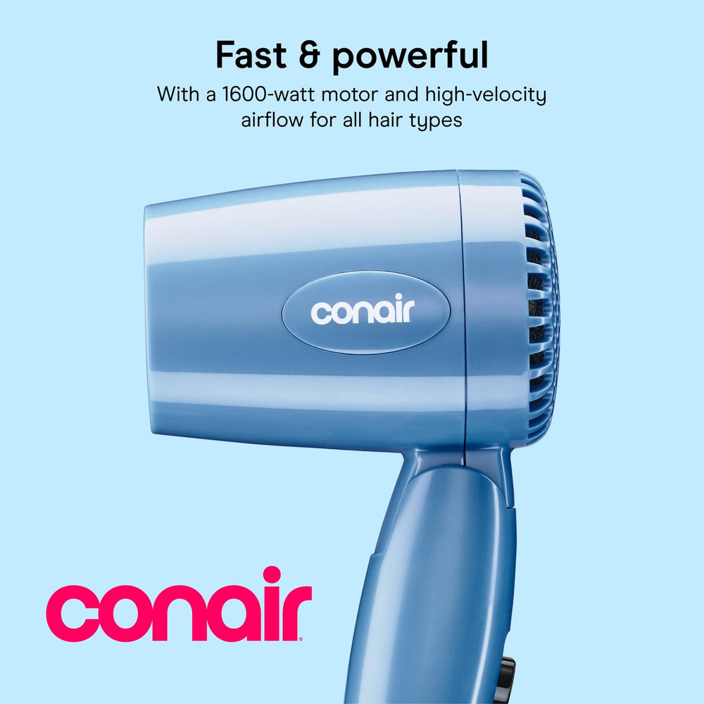 Conair folding handle collapsed for compact storage and easy packing