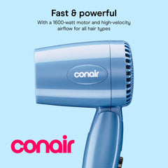 Conair folding handle collapsed for compact storage and easy packing
