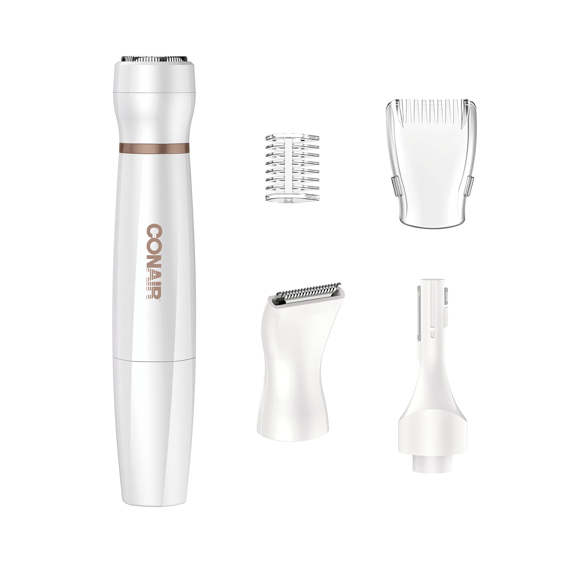 Conair front view packaging showing the trimmer and attachments for easy selection