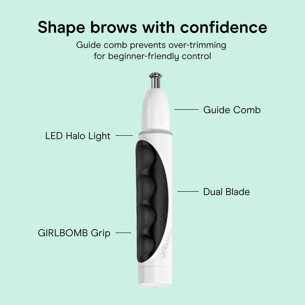 Conair GIRLBOMB eyebrow guide attachment showing even shaping benefit