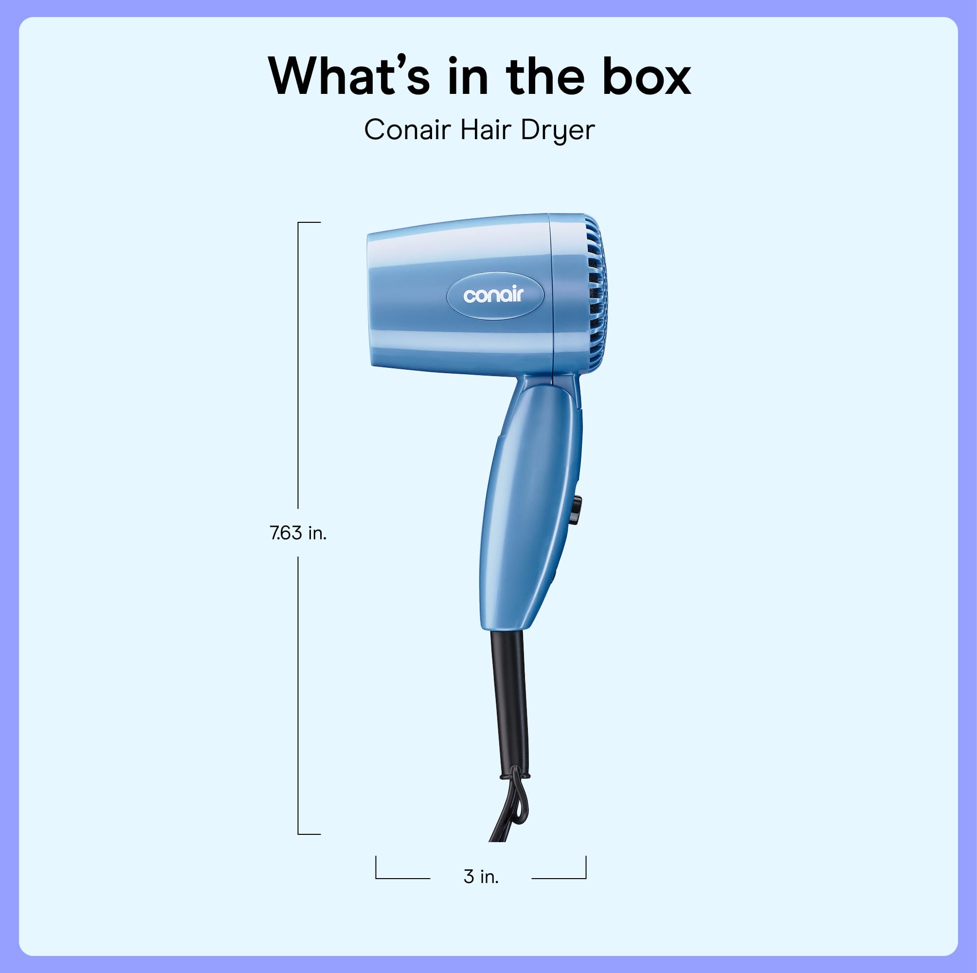 Conair tucked inside travel bag illustrating dual voltage travel convenience