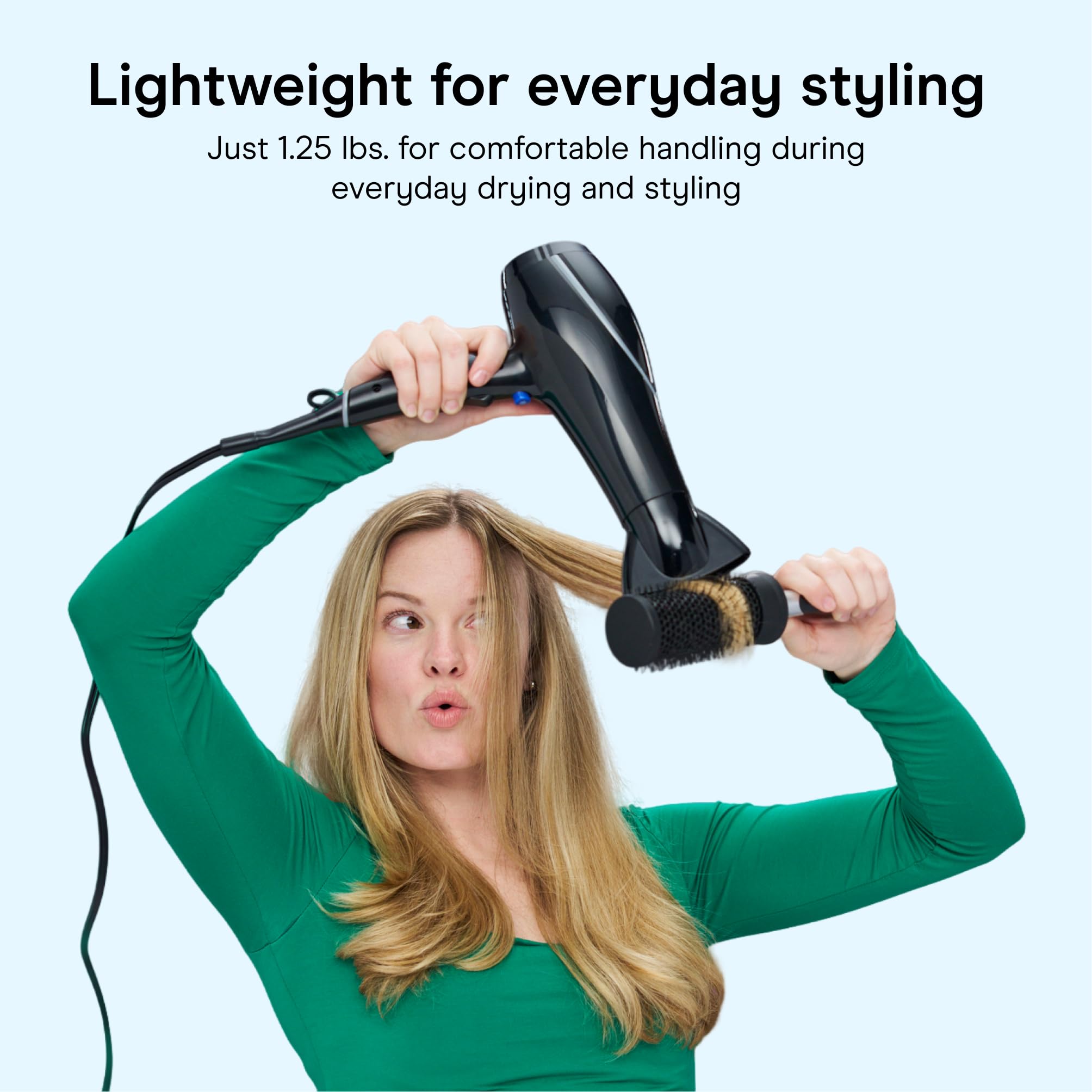 Conair in use during a blowout for smoother, shinier hair
