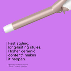 Conair curling iron in use on short hair creating tight defined curls and volume