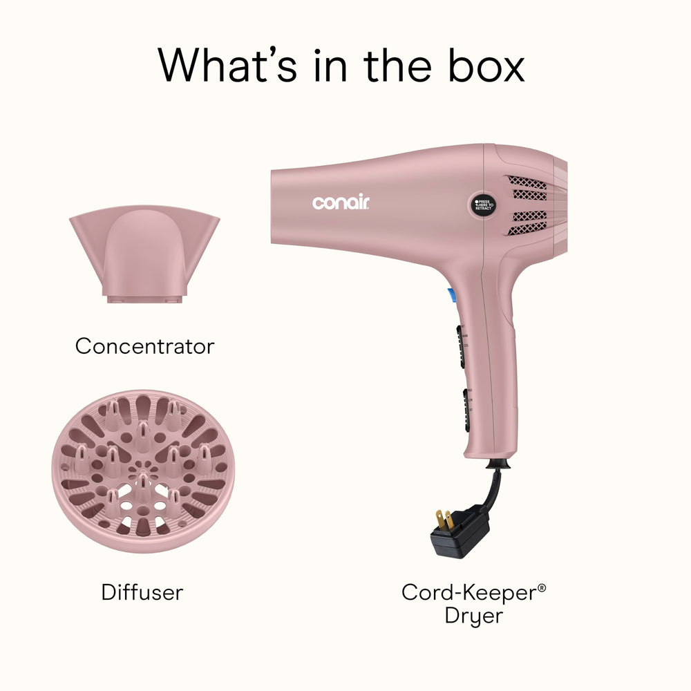 Conair in use with diffuser enhancing natural curls and adding volume