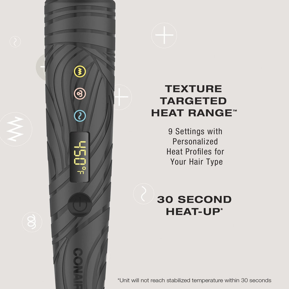 Conair comb in use smoothing roots and taming flyaways for polished finish benefit