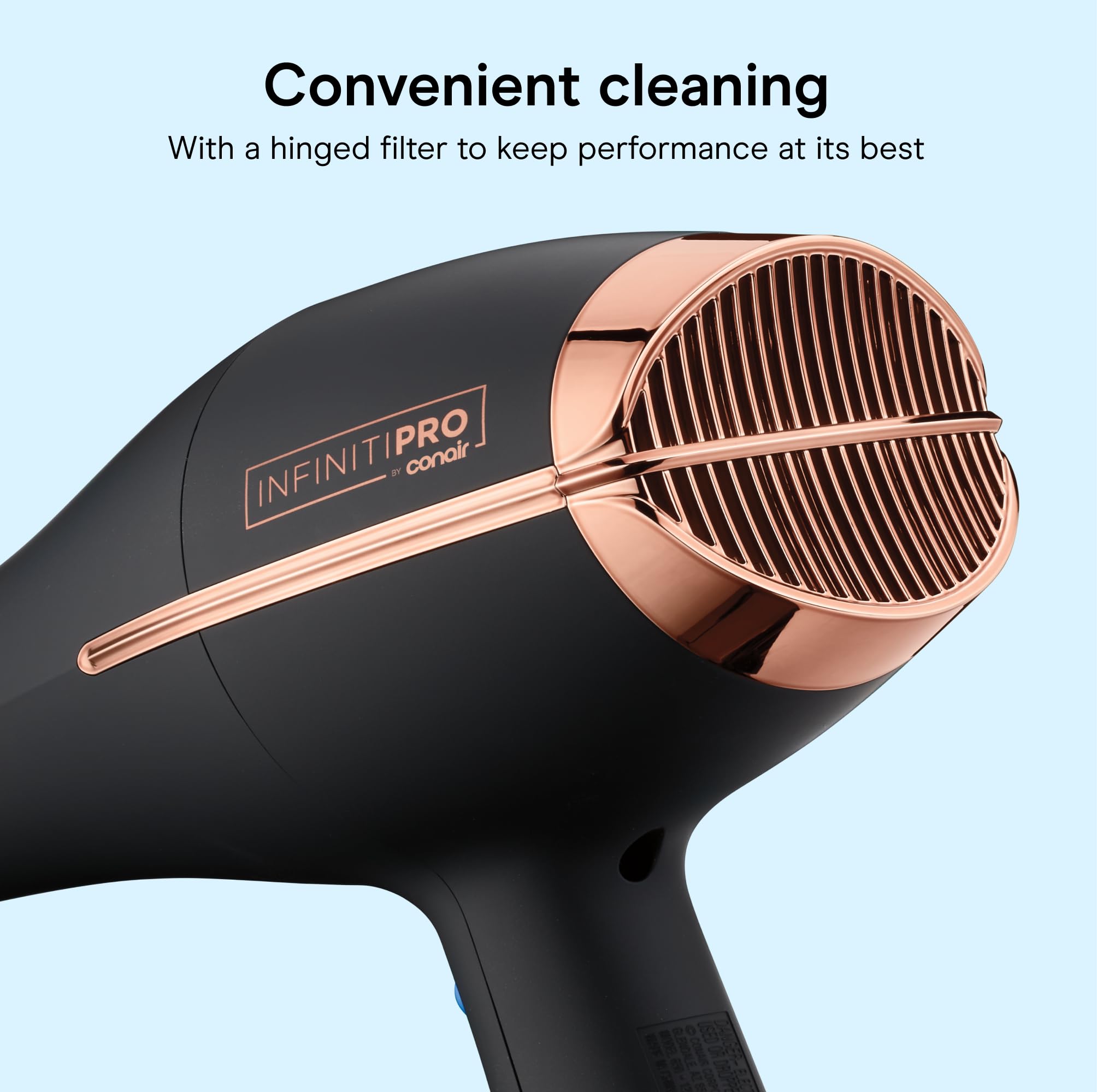 Conair InfinitiPRO removable lint filter shown for easy maintenance benefit