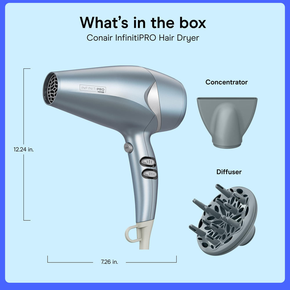 Conair InfinitiPRO held in hand to show scale and one-pound lightweight benefit