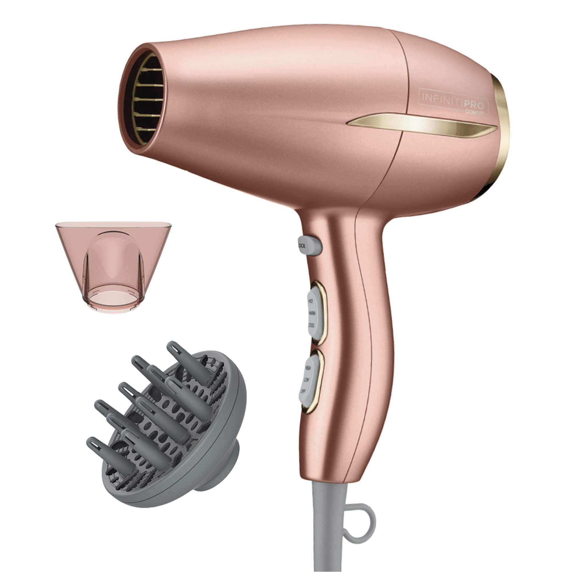 Conair INFINITIPRO compact front view showing dusty rose finish and fast results