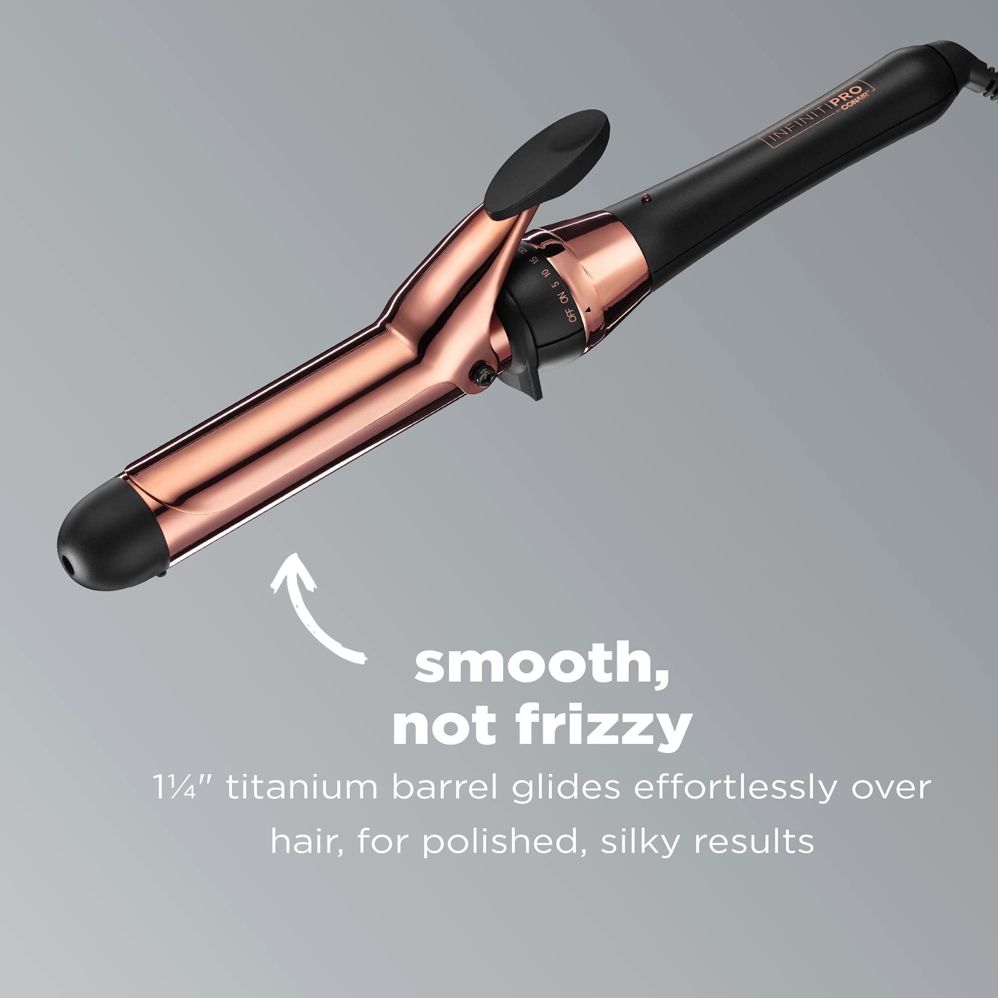 Conair INFINITIPRO titanium barrel close-up for smooth, shiny curls
