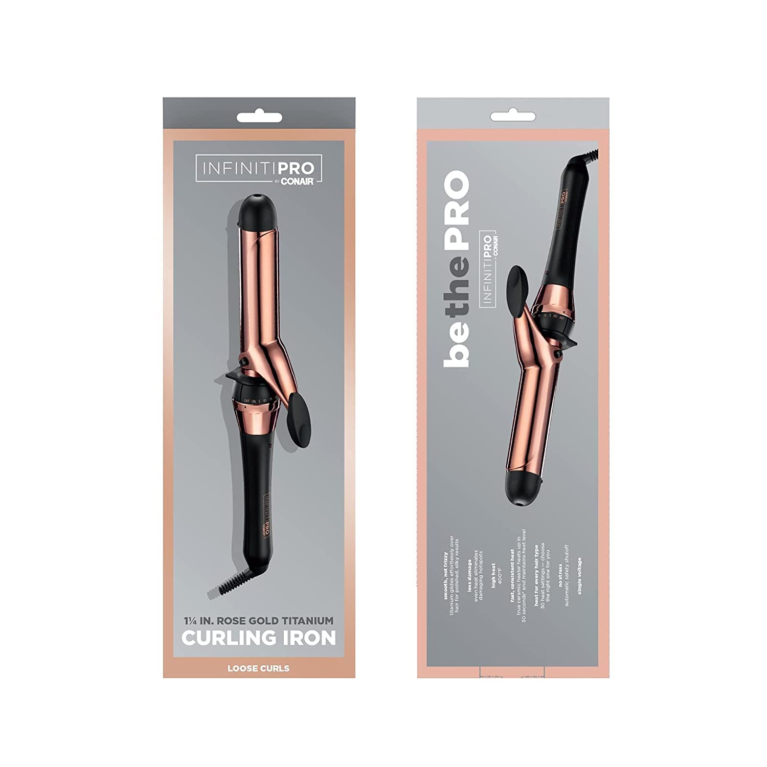 Conair INFINITIPRO packaging and label highlighting features and temperature