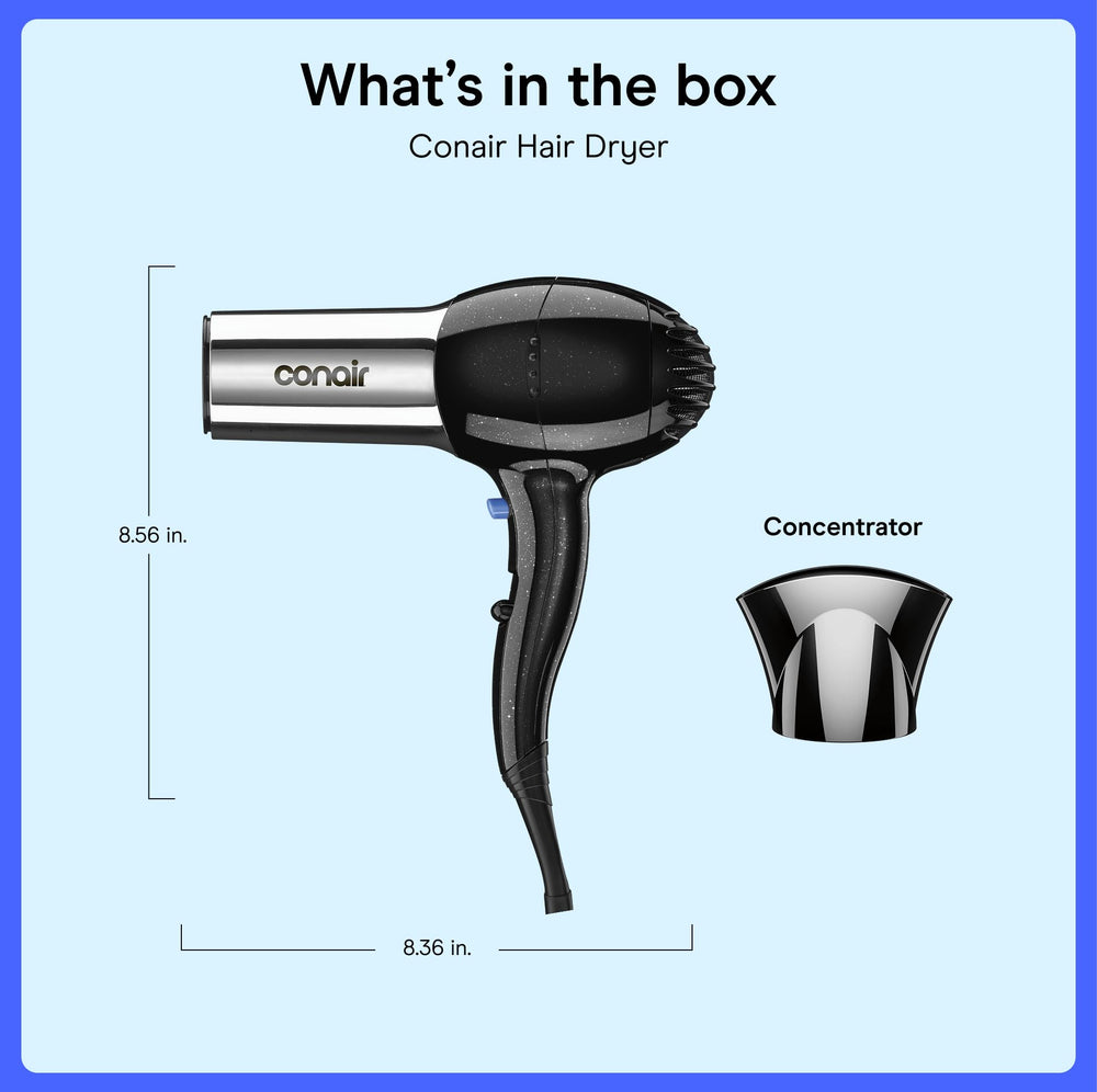 Conair ionic size comparison with hand to show compact full-size performance