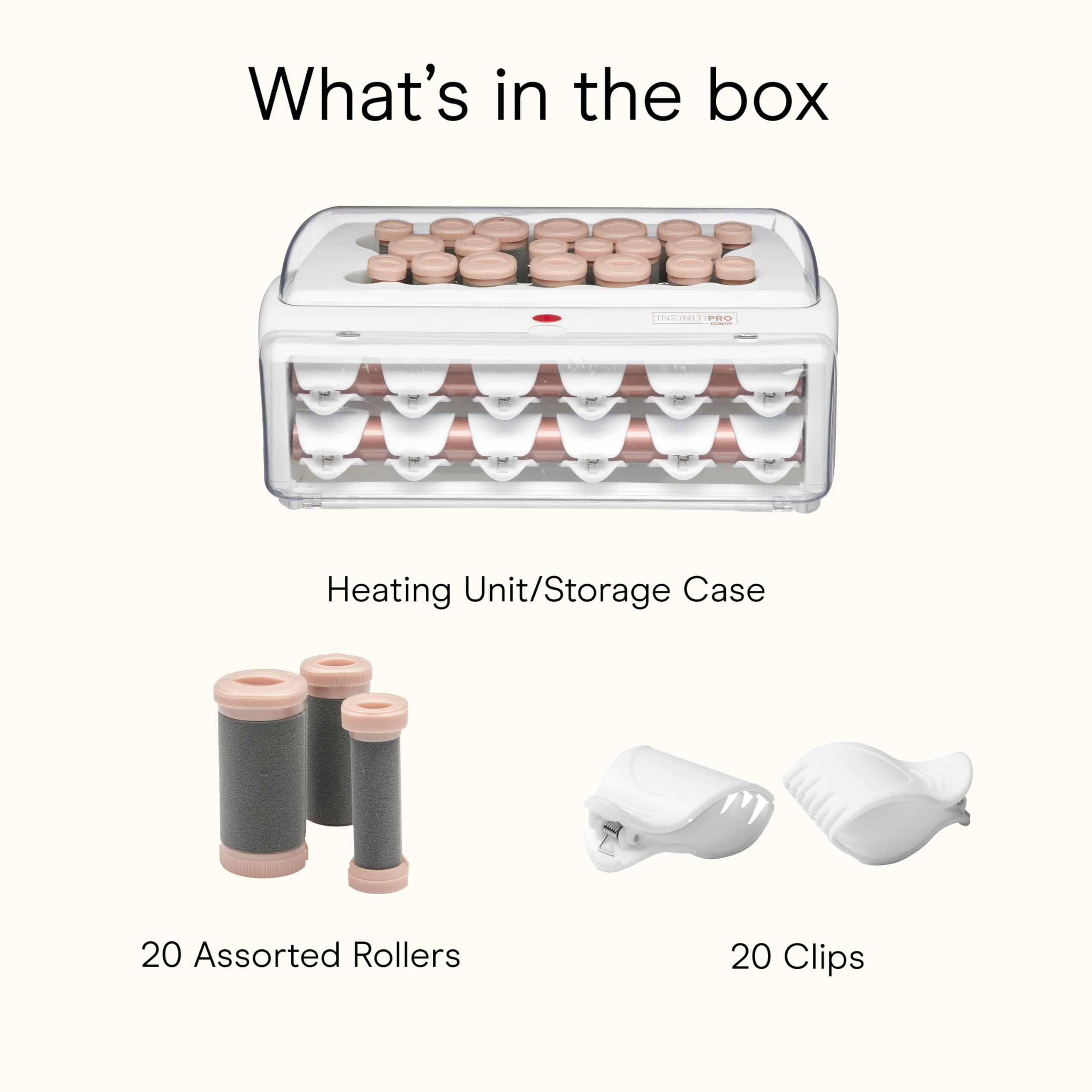 Conair INFINITIPRO full kit laid out, includes 20 rollers and 20 clips