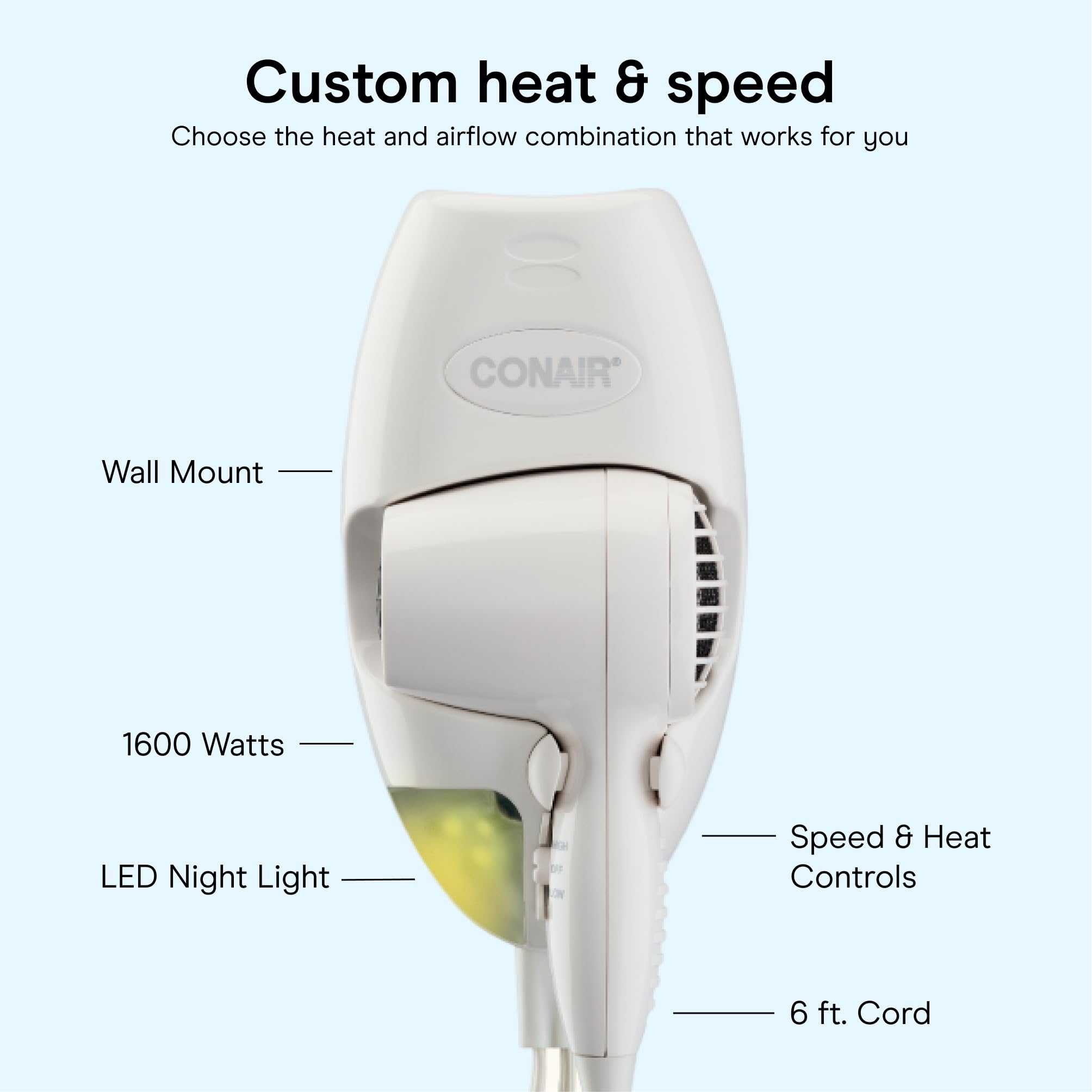 Conair LED night light illuminated for safer nighttime use