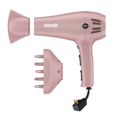 Conair matte light pink front view showing sleek dryer and attachments for versatile styling