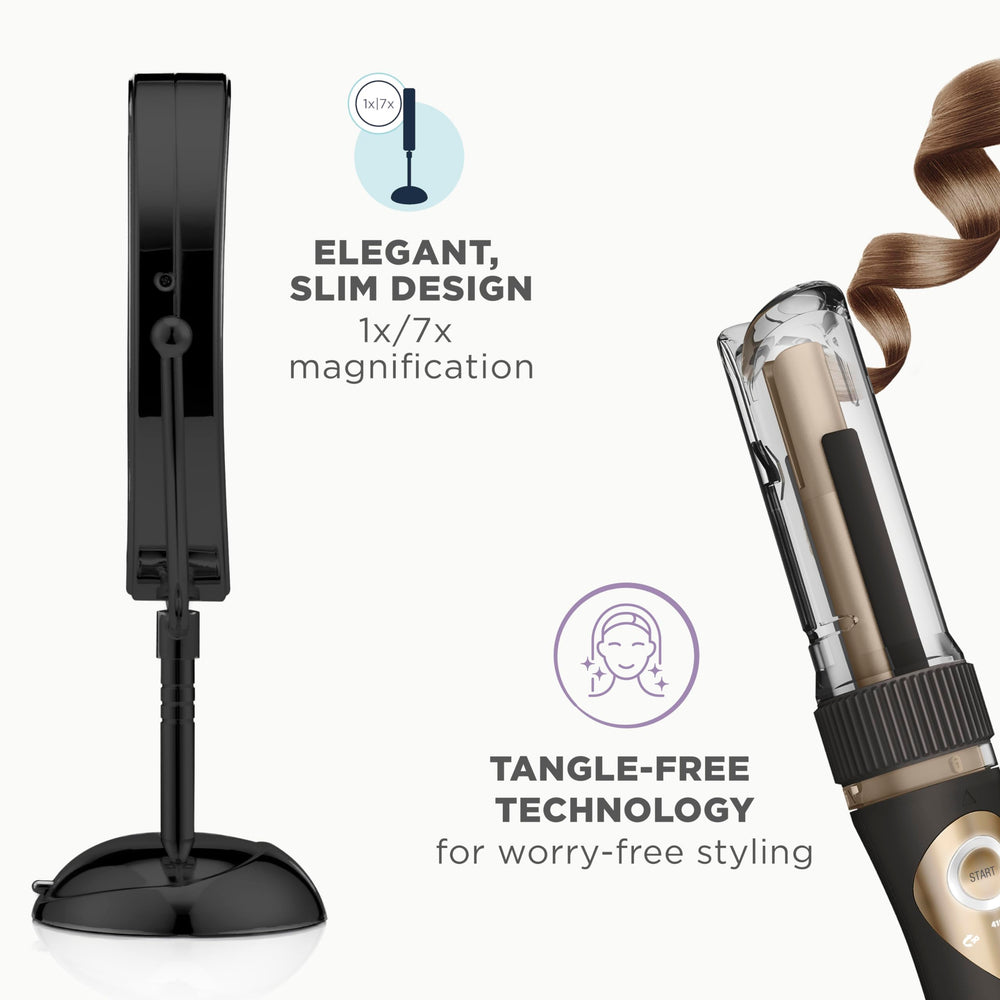 Conair mirror close-up showing 7x magnification for precise makeup application