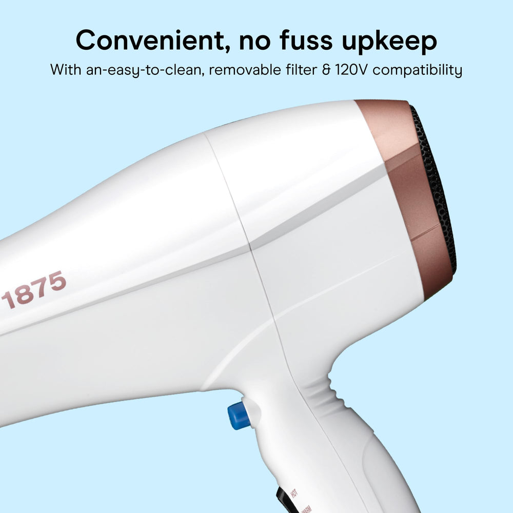 Conair removable filter open showing easy cleaning to maintain airflow