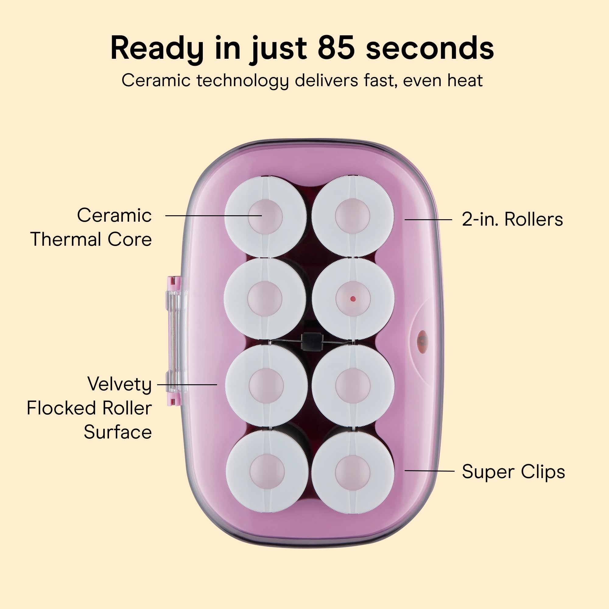 Conair rollers in heating base with ready indicator for quick styling start