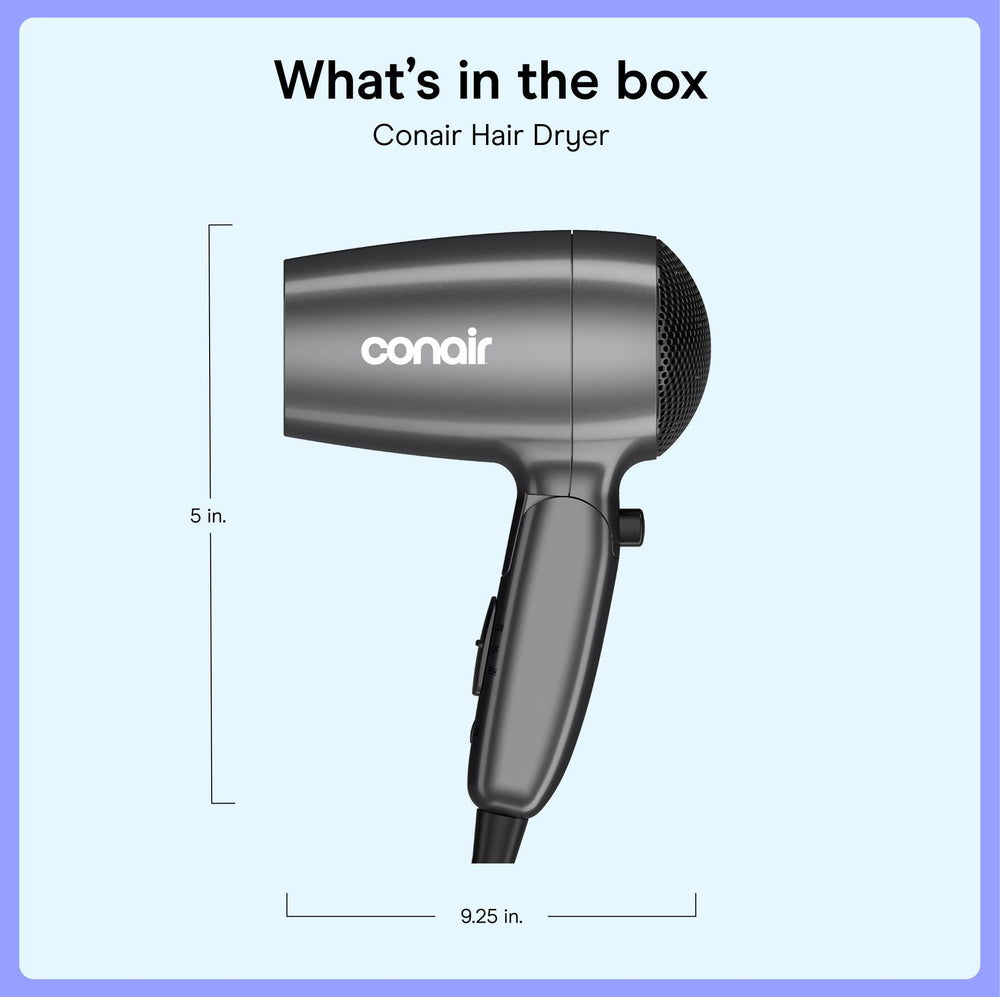Conair held in hand for size comparison emphasizing lightweight portability