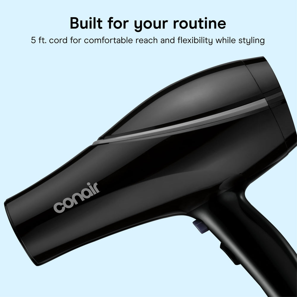 Conair size comparison beside a hand showing compact, travel-ready benefit