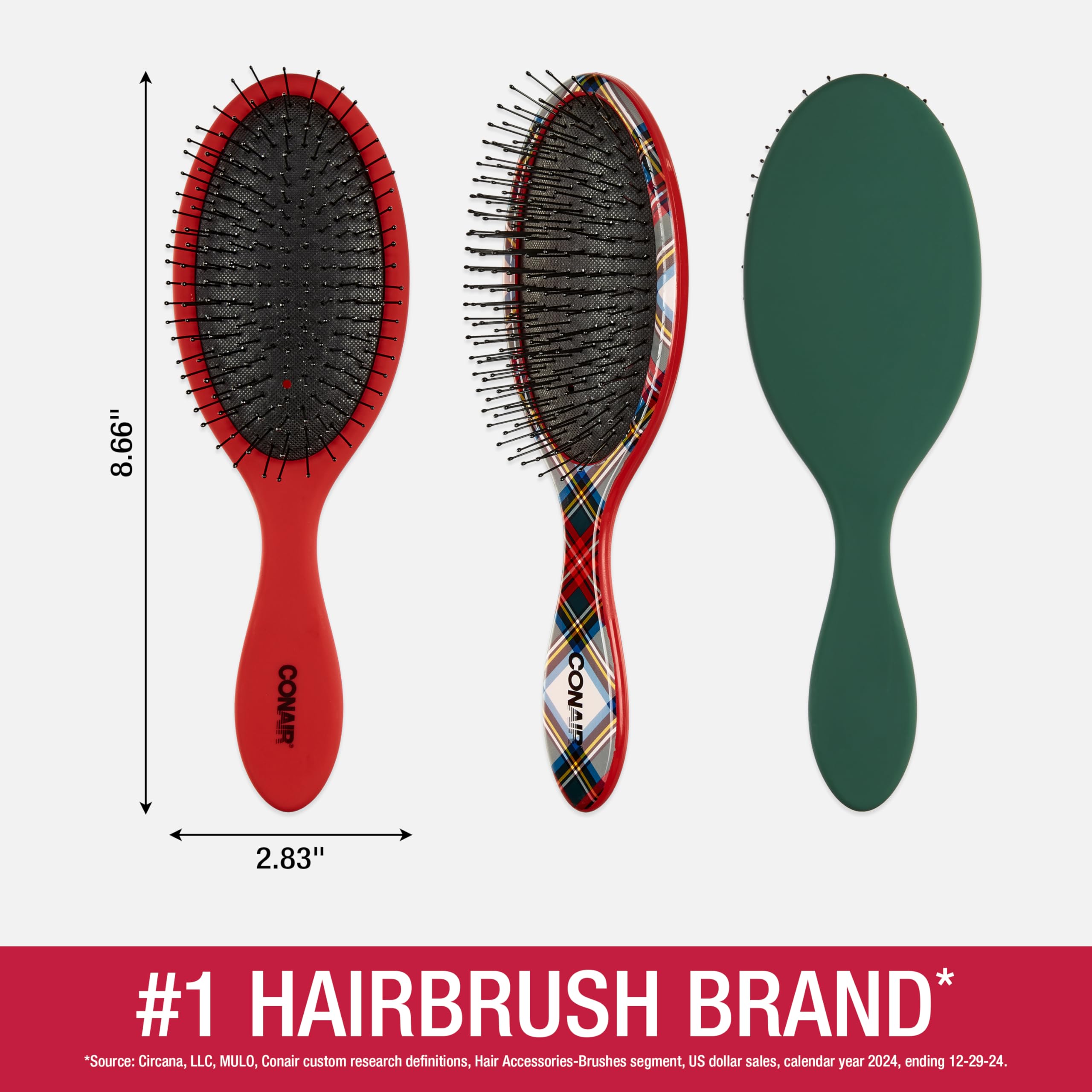 Conair tartan lifestyle bag image with a brush peeking out for on-the-go styling ease