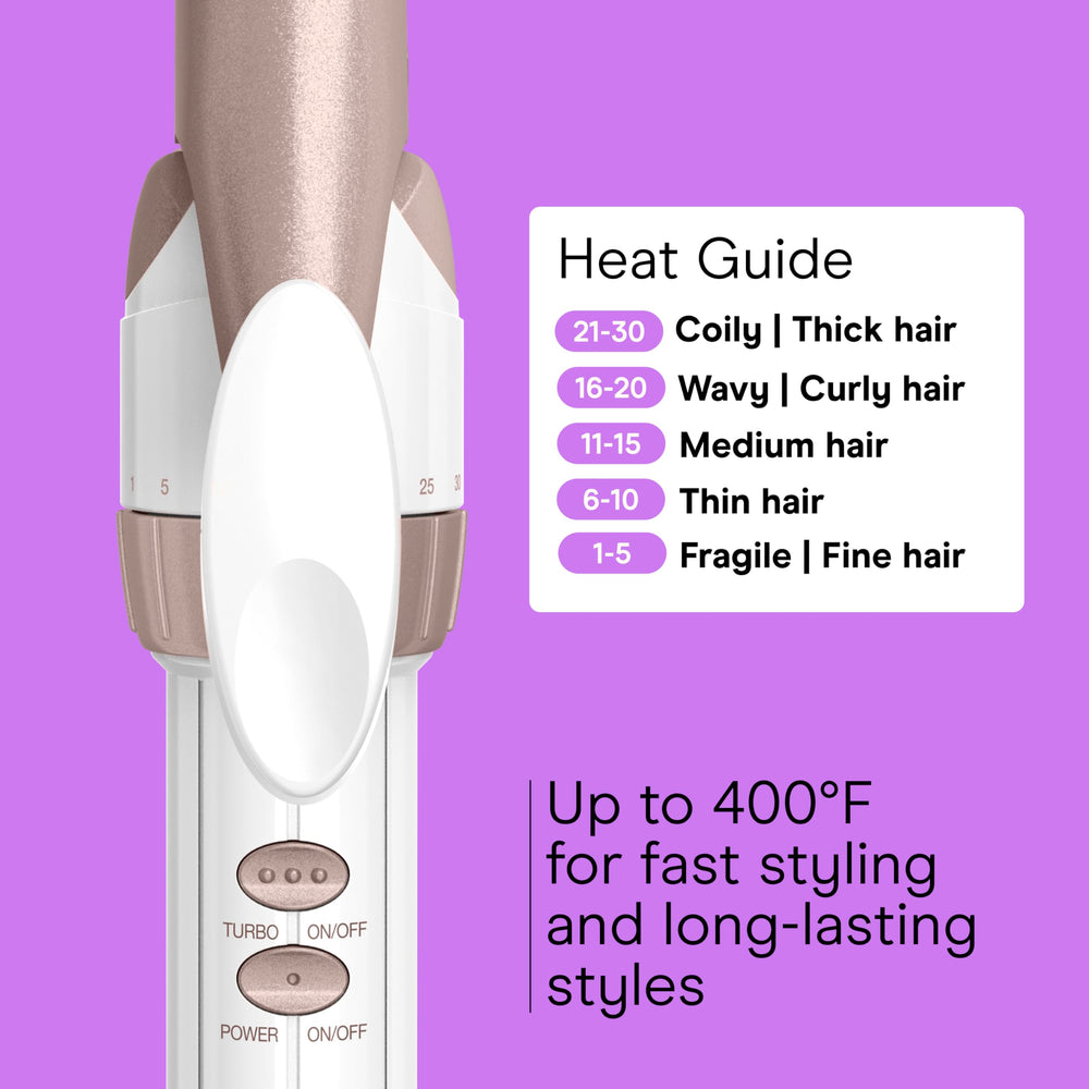 Conair temperature controls and display demonstrating precise heat selection benefit