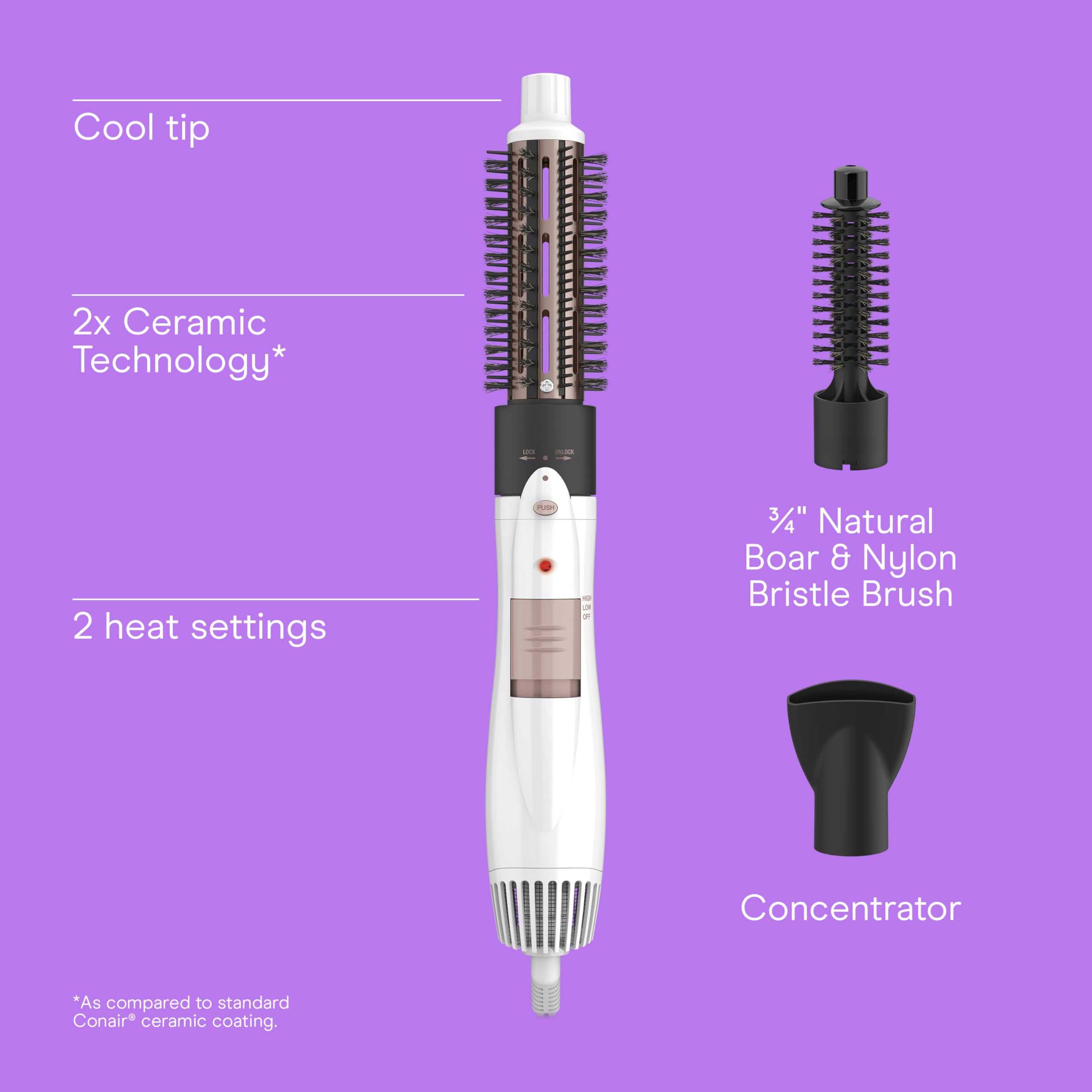 Conair tourmaline ceramic thermal brush close-up for even heat and smooth finish