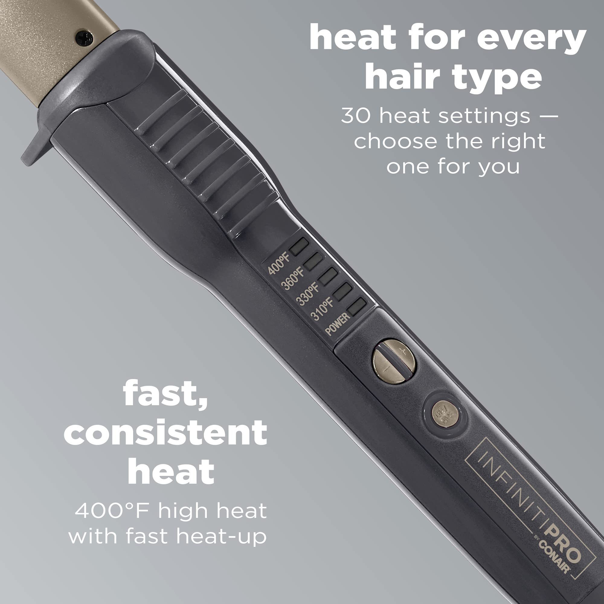 Conair You Curl LED heat controls displaying settings for precise temperature selection