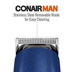 ConairMAN five-position comb detail illustrating adjustable lengths for consistent styles