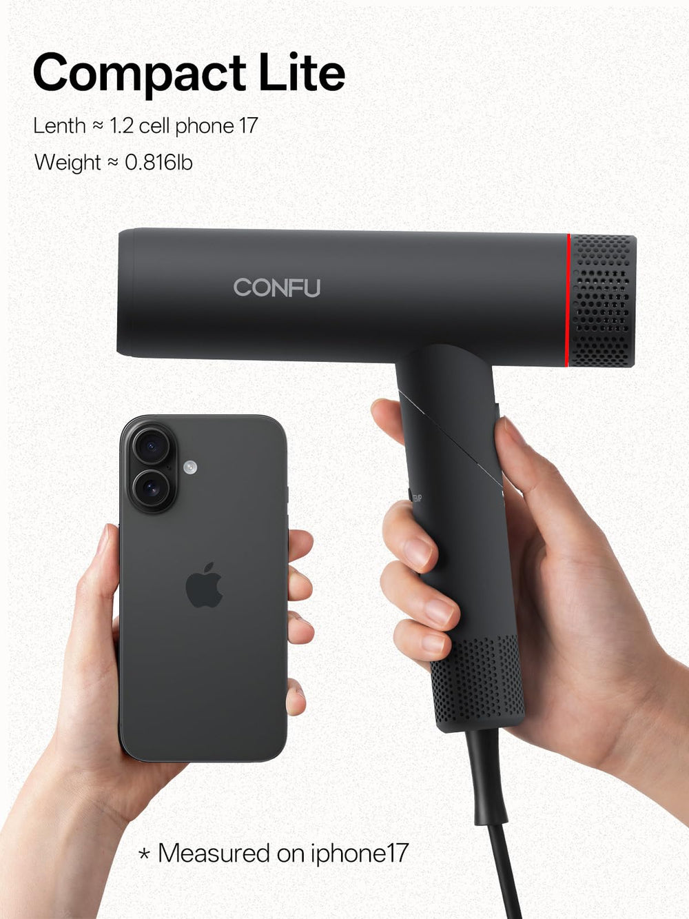 CONFU folded compact hair dryer ideal for travel and space saving