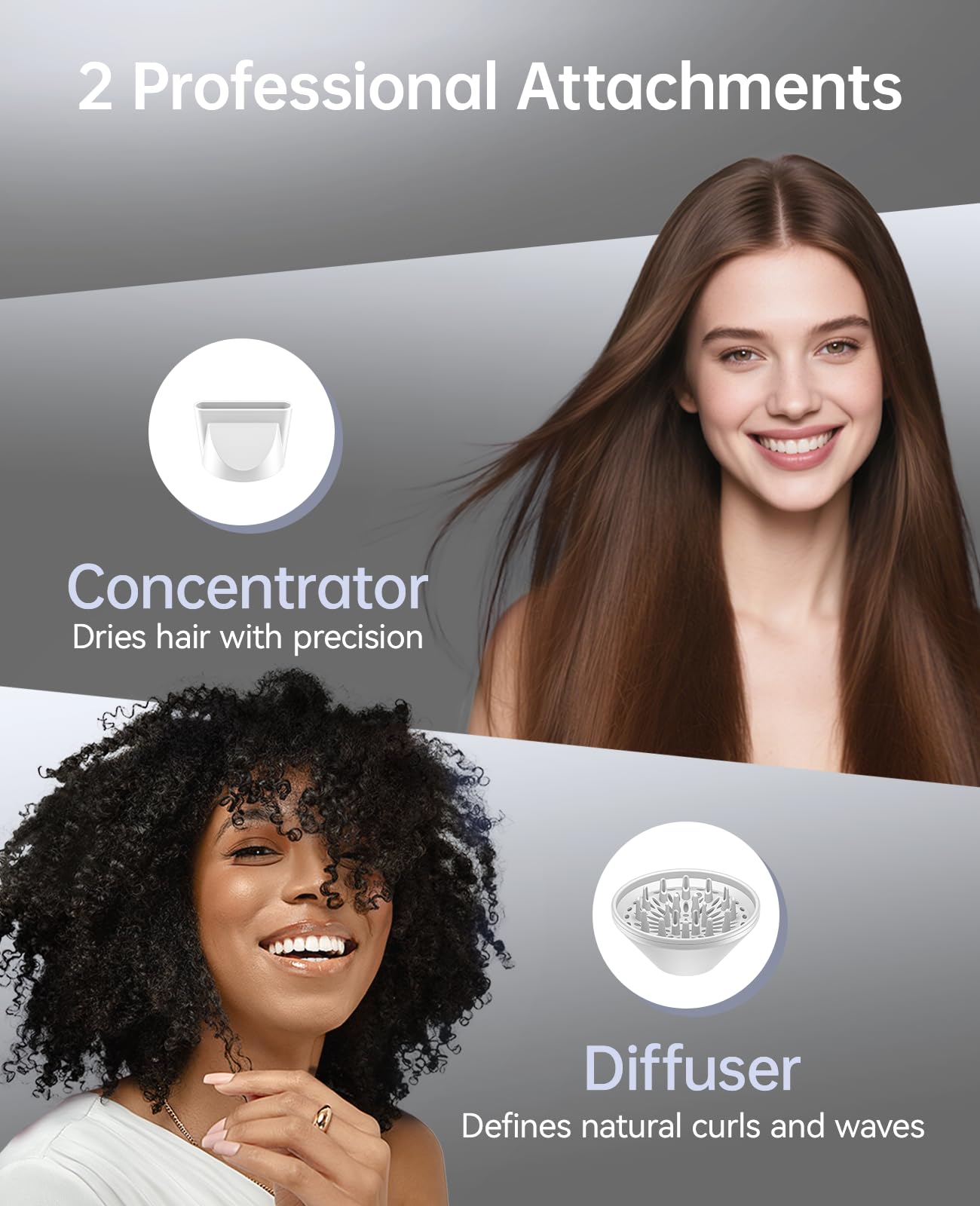 CONFU hair dryer in use on curly hair adding lift and definition