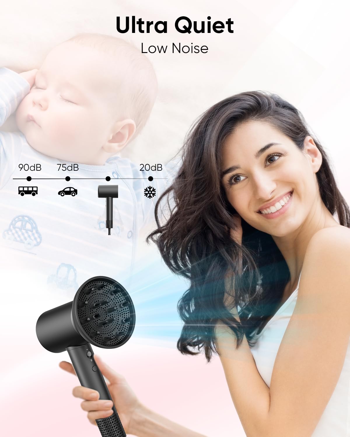 CONFU hair dryer magnetic concentrator attached for focused, smooth styling