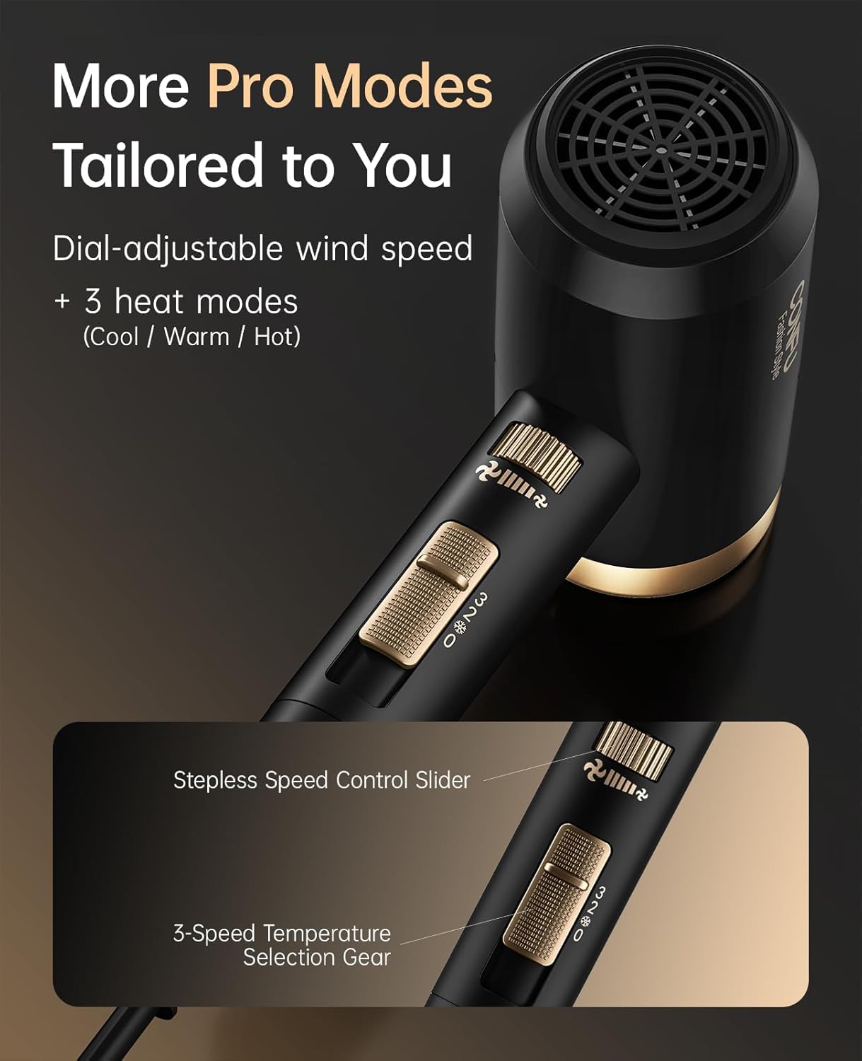 CONFU hair dryer roller temperature control for customizable airflow benefit