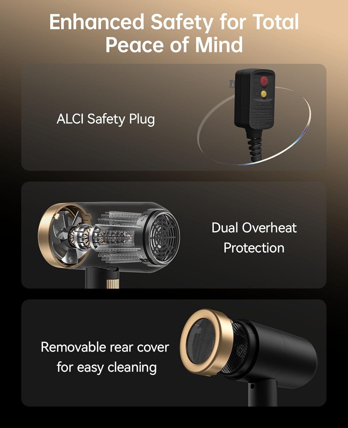 CONFU hair dryer heating element close-up showing even heat distribution benefit