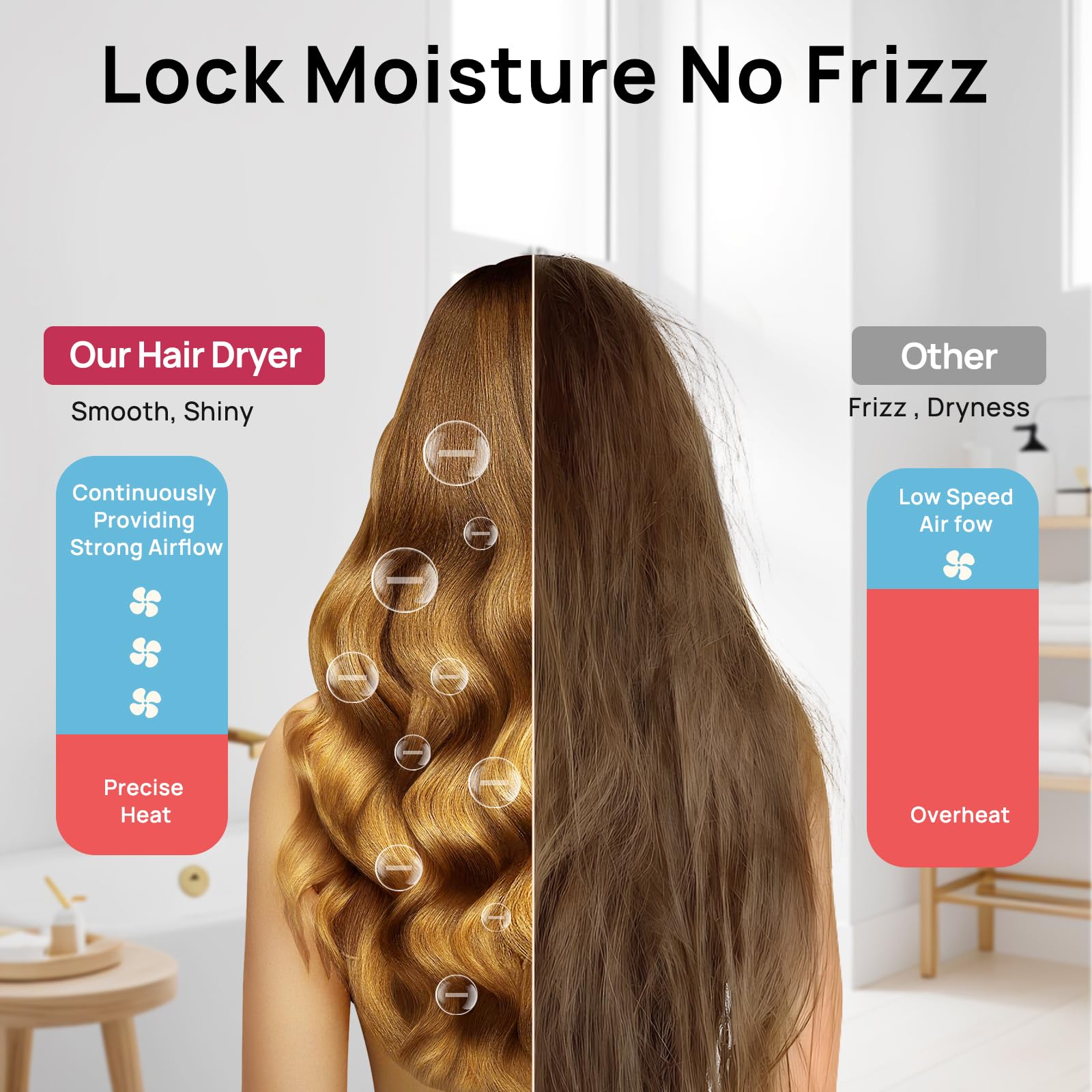 CONFU hair dryer comb nozzle in use detangling and smoothing thick hair
