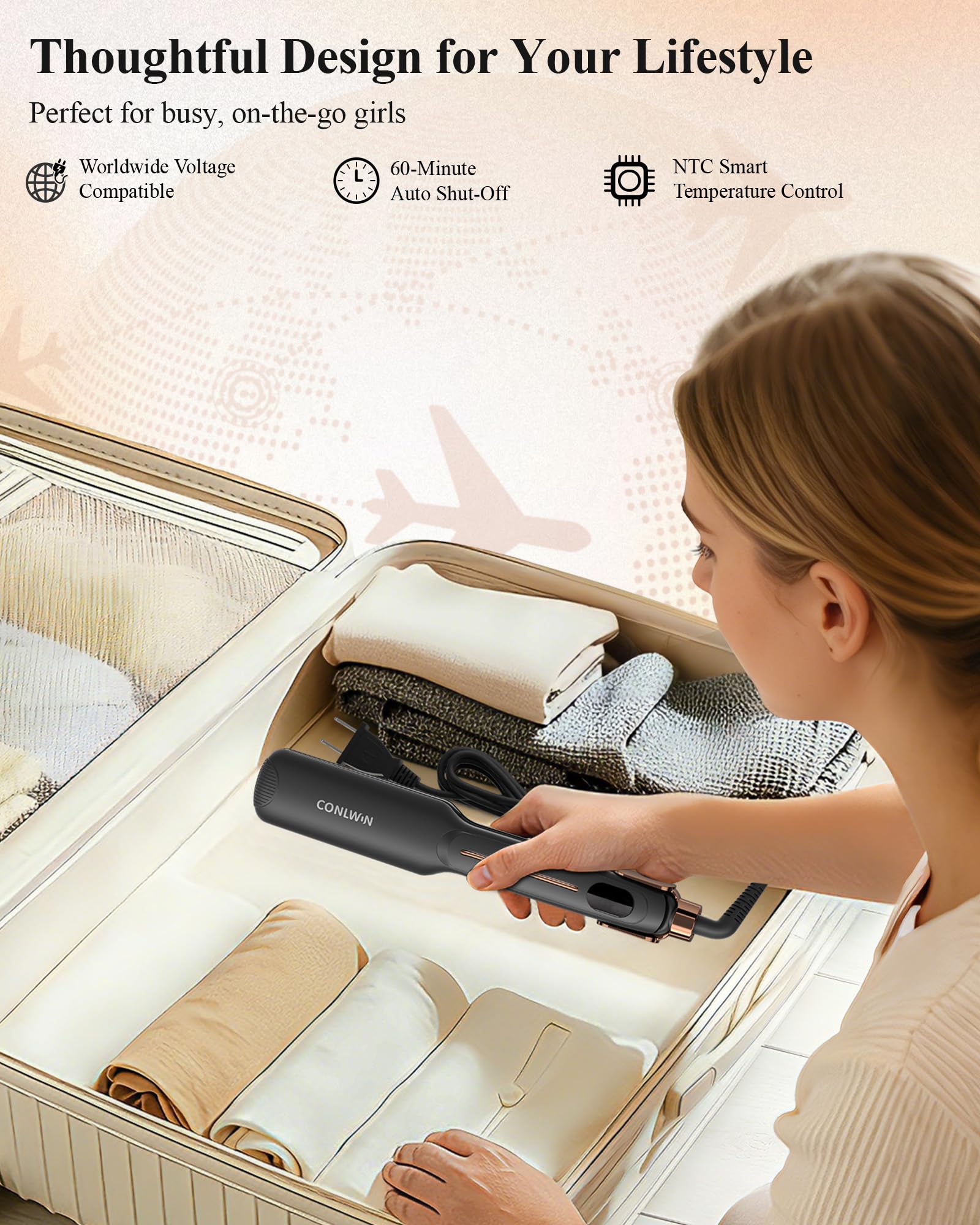 CONLWIN dual-voltage iron with heat-resistant silicone mat for travel convenience