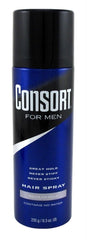 Consort fine mist texture close-up demonstrating light, non-sticky finish on hair