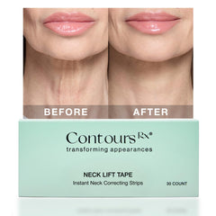 Contours Rx front packaging displaying 30 neck tightening strips for instant lift