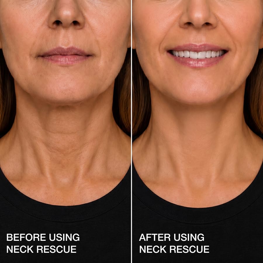 Contours Rx applying strip behind neck illustrating quick easy instant lifting benefit