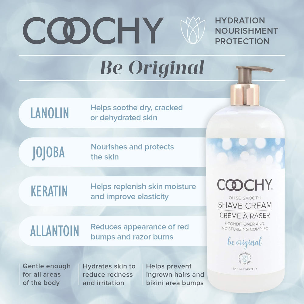 Coochy in use at bikini line demonstrating gentle shave benefit