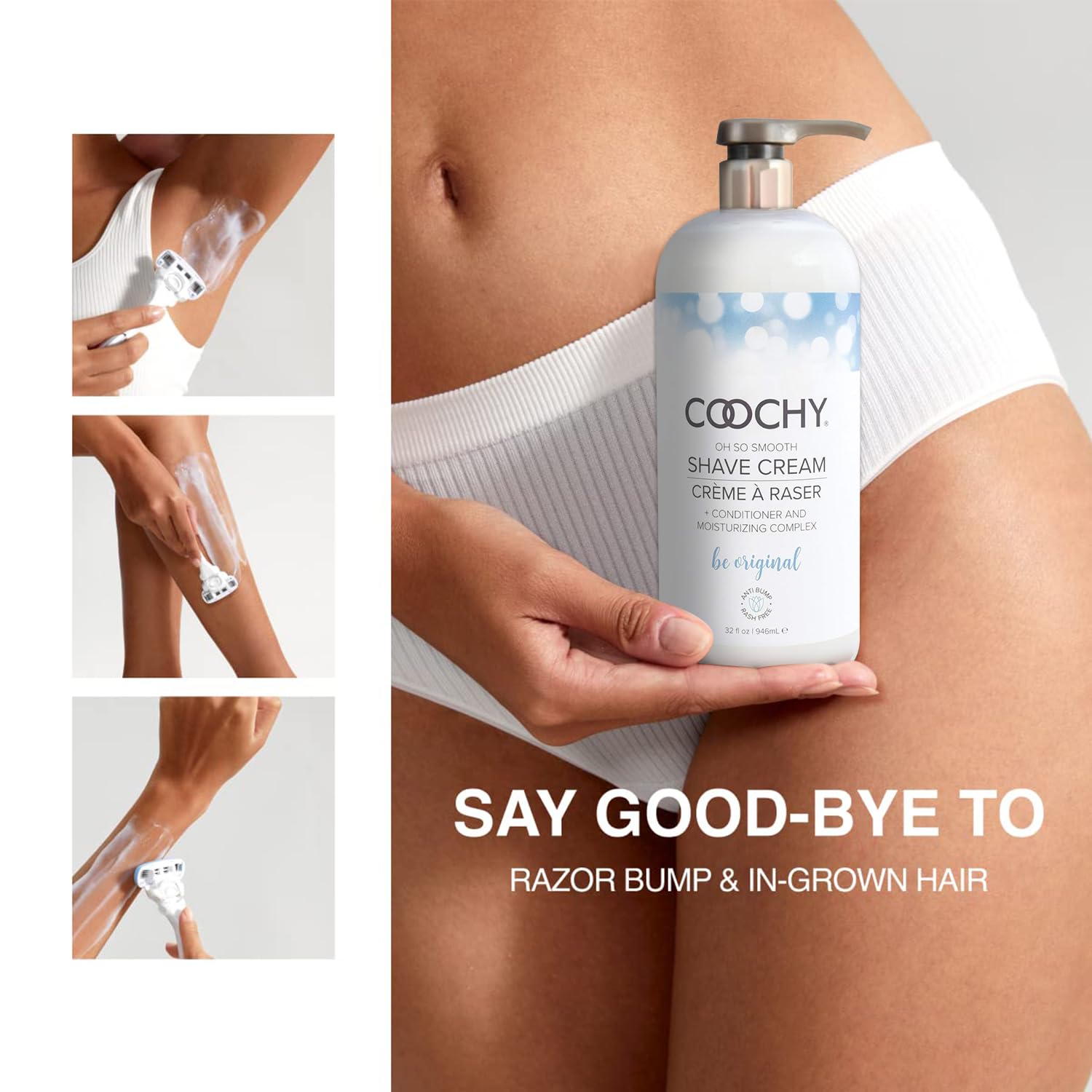 Coochy label ingredients closeup showing soothing ingredient benefit