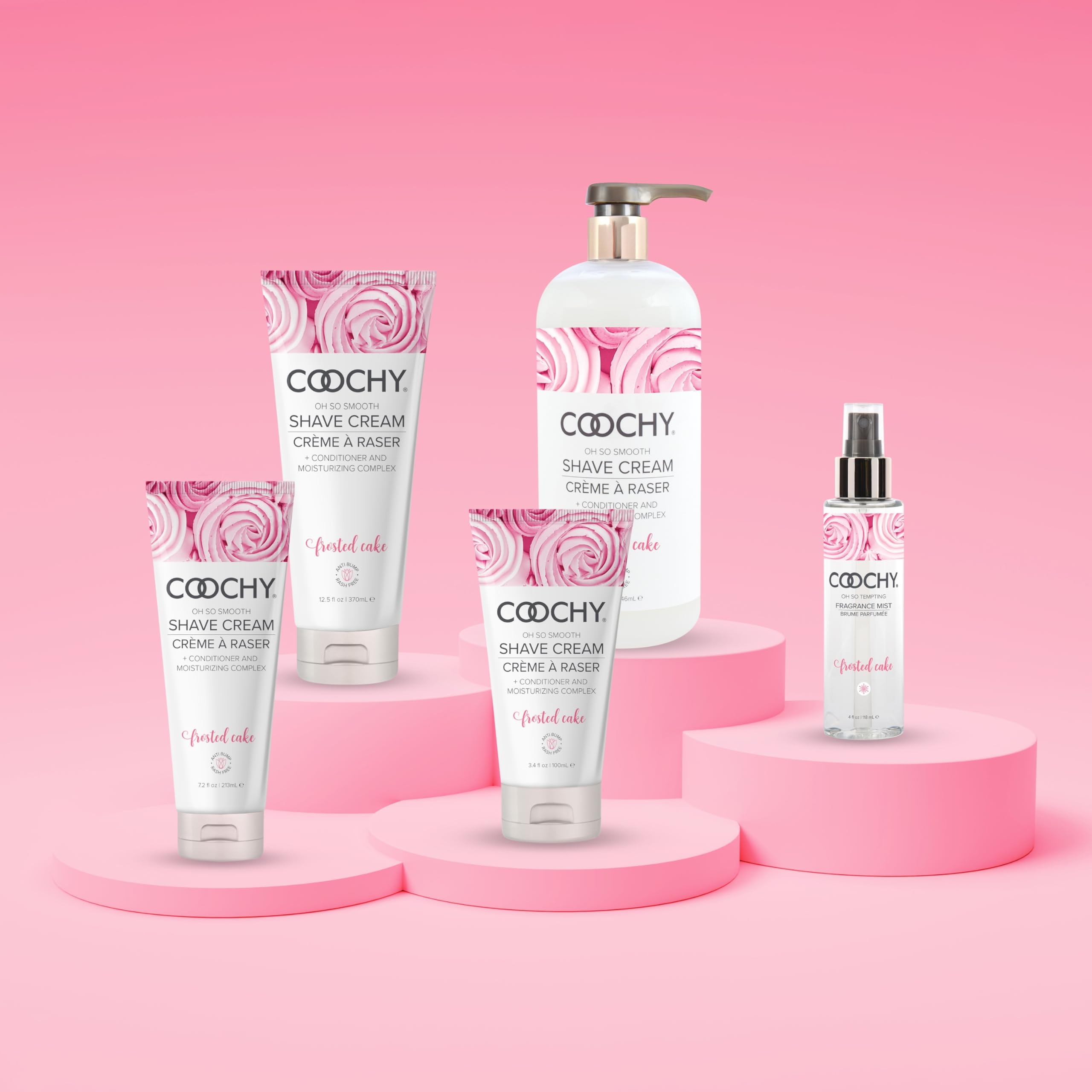 Coochy on bathroom vanity conveying travel-ready moisturizing care