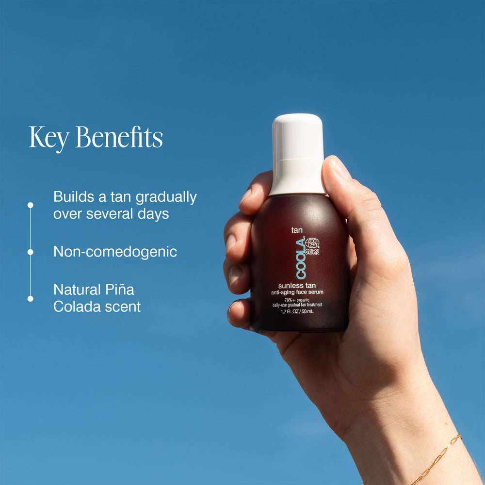 COOLA serum applied on hand to show color development and easy blending