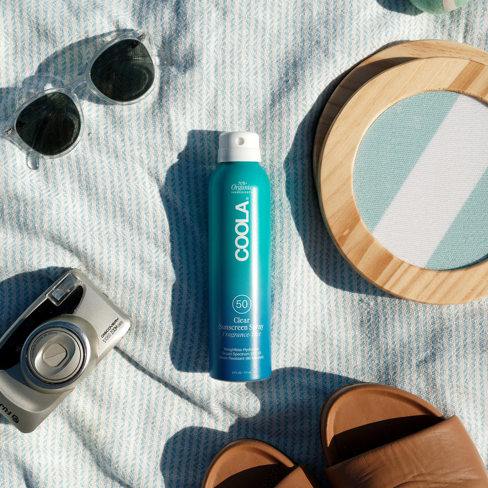COOLA close-up of spray nozzle highlighting easy, targeted application