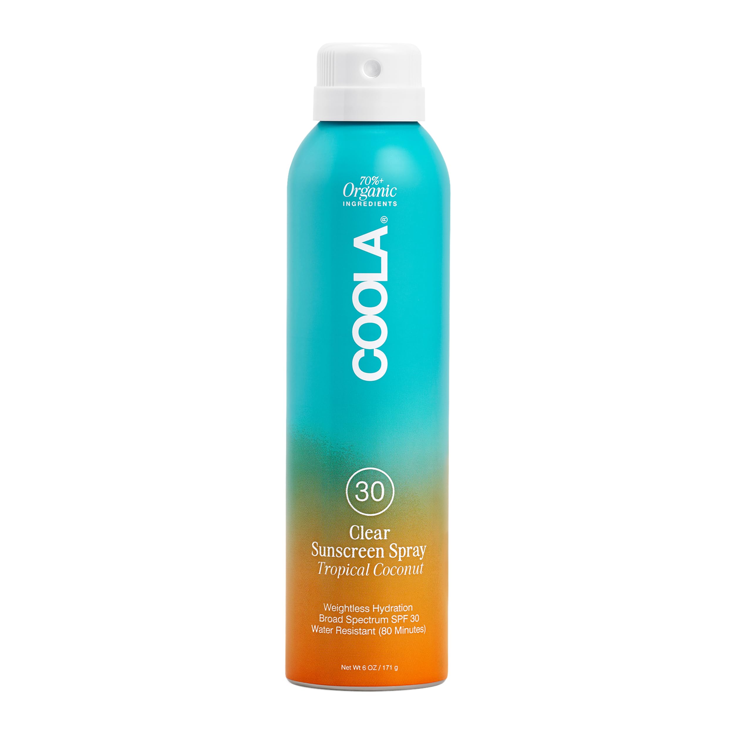 COOLA front bottle showing SPF 30 and tropical coconut scent benefit