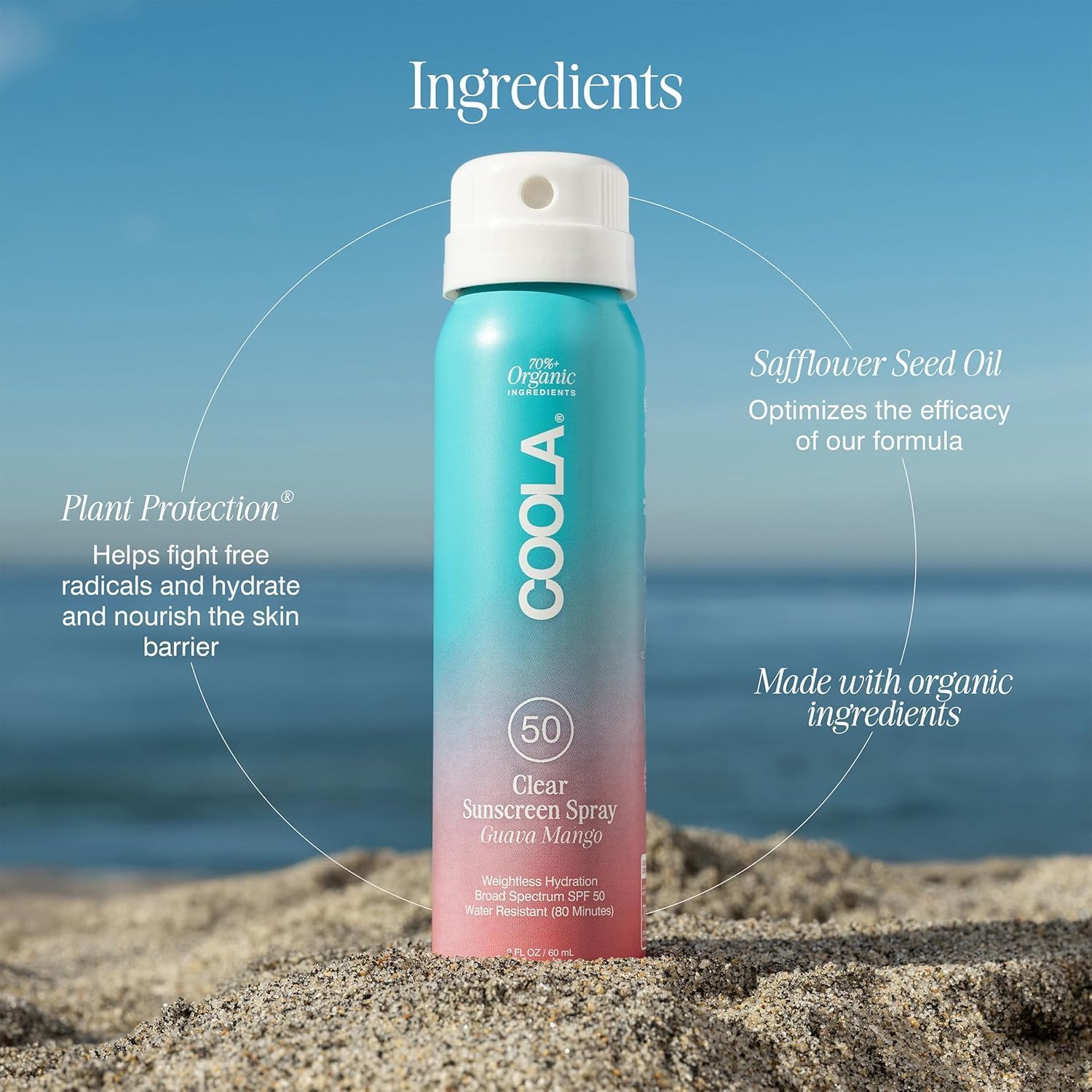 COOLA label close-up showing SPF 30 and SPF 50 options clearly